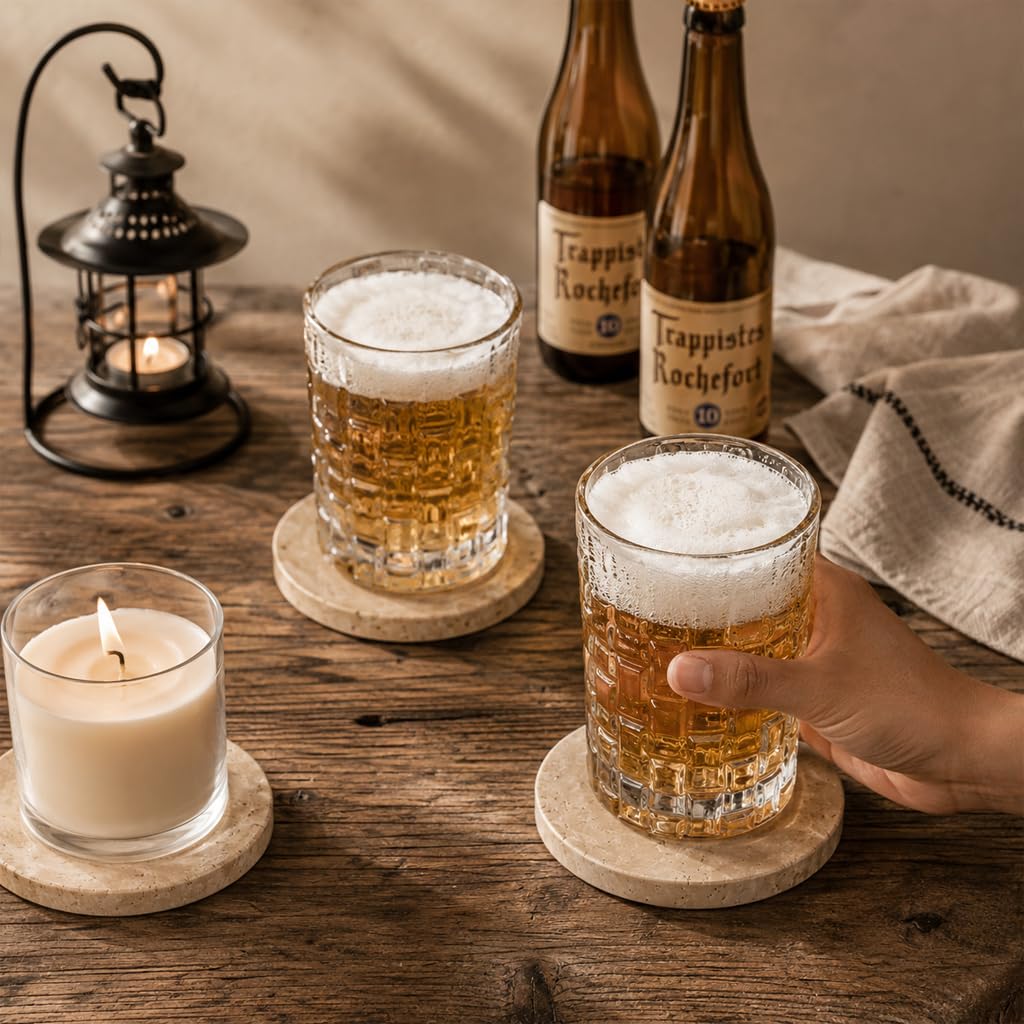 Coasters Natural Travertine Marble Coasters Set of 4 for Drinks Absorbent Stone with Holder Style Ceramic Drink