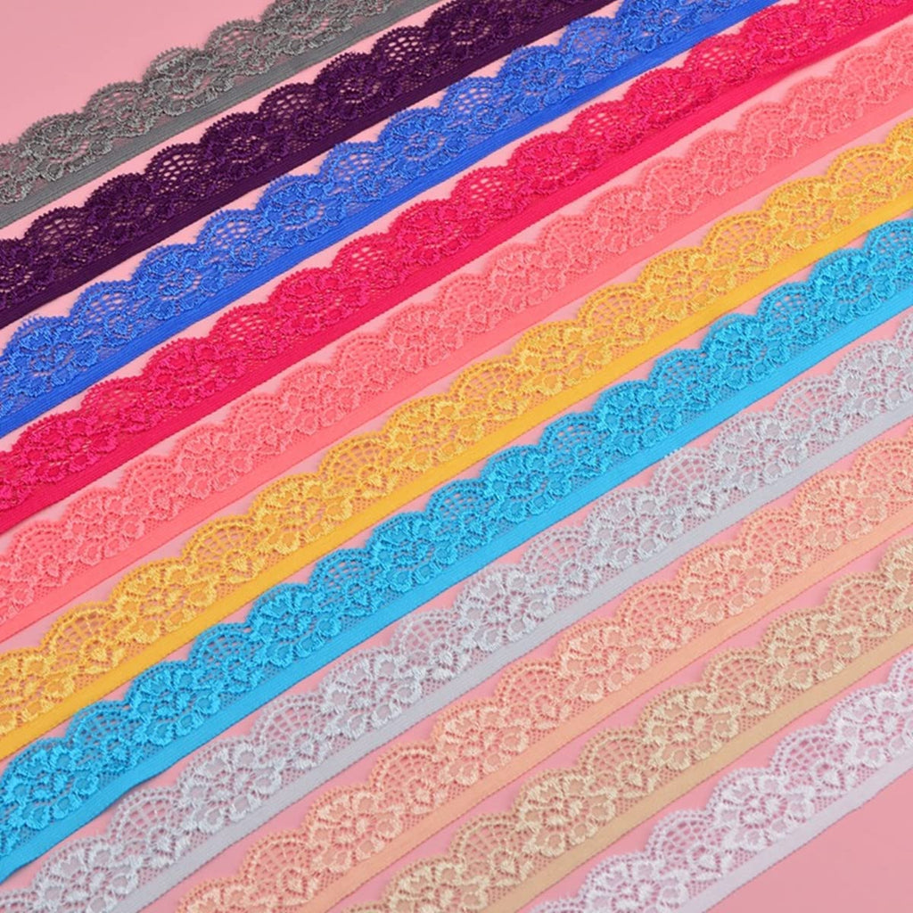 20 Yards 1inch Wide Stretchy Lace Trim 1inch Wide Embroidered Floral Lace Fabric Scalloped Edge Ribbon for Bra