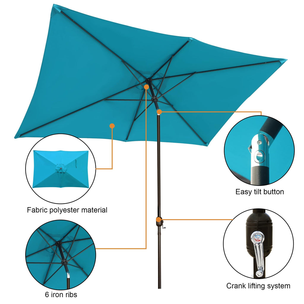 10' Rectangular Patio Umbrella Outdoor Market Table Umbrella with Push Button Tilt and Crank (Cerulean)