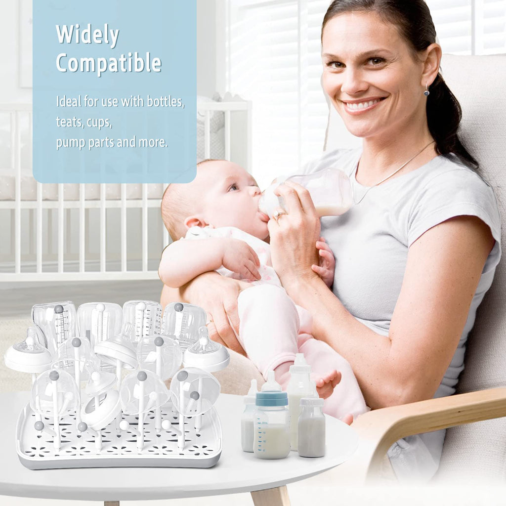 Baby Bottle Drying Rack: Space-Saving with 13 Hooks & Drain Tray