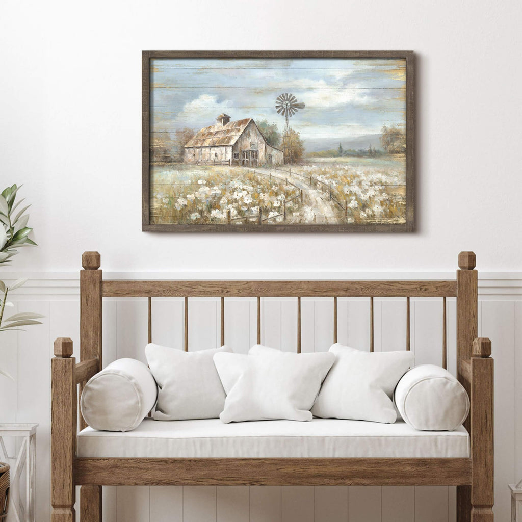 Country Barn Wall Art, Rustic Windmill Picture, 45x30
