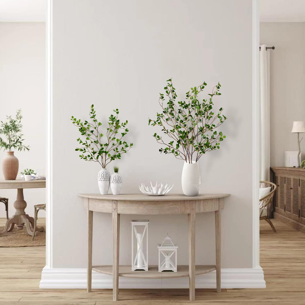 43'' 5Pcs Artificial Ficus Branches Faux Leaf Spray Green Eucalyptus Branches Artificial Greenery Stems Fake Ficus