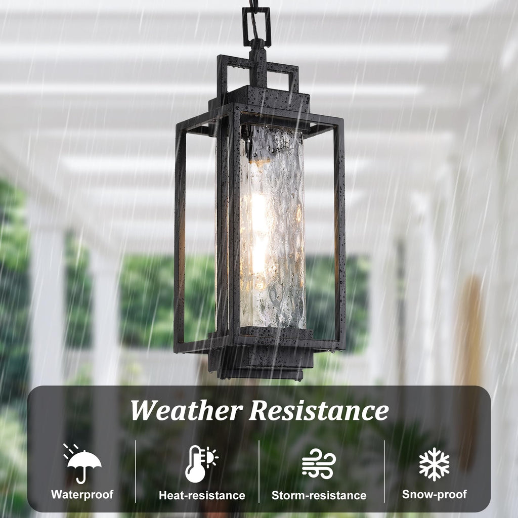 15" Outdoor Pendant Light, Modern Hanging Lantern with LED Bulb