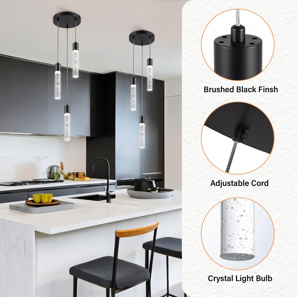 Pendant Lights Kitchen Island, 6500K Modern Kitchen Island Lights Brushed Black, Ceiling Lighting Fixtures