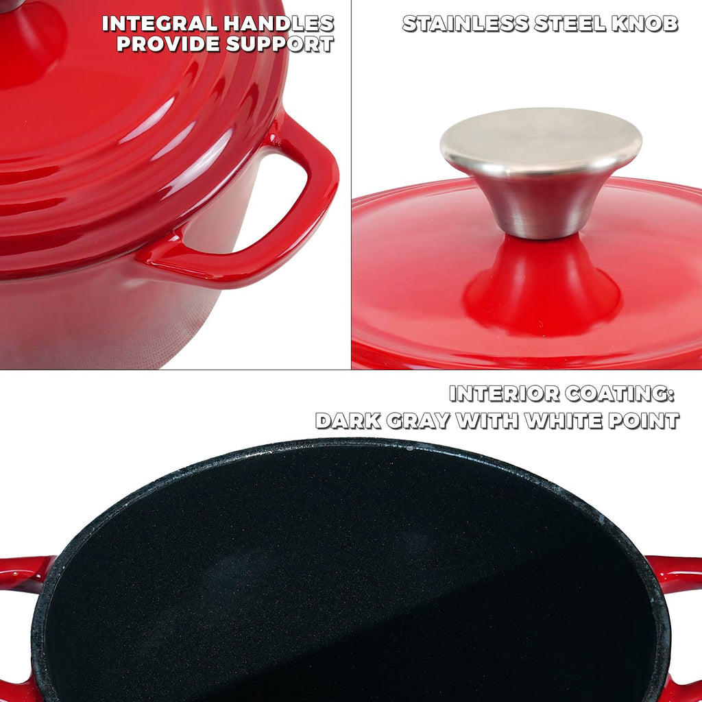 Dutch Oven Pot with Lid 1.8 Qt Cast Iron Dutch Oven for Bread Baking, Red Enameled Cast Iron Rice Pot, Small Deep