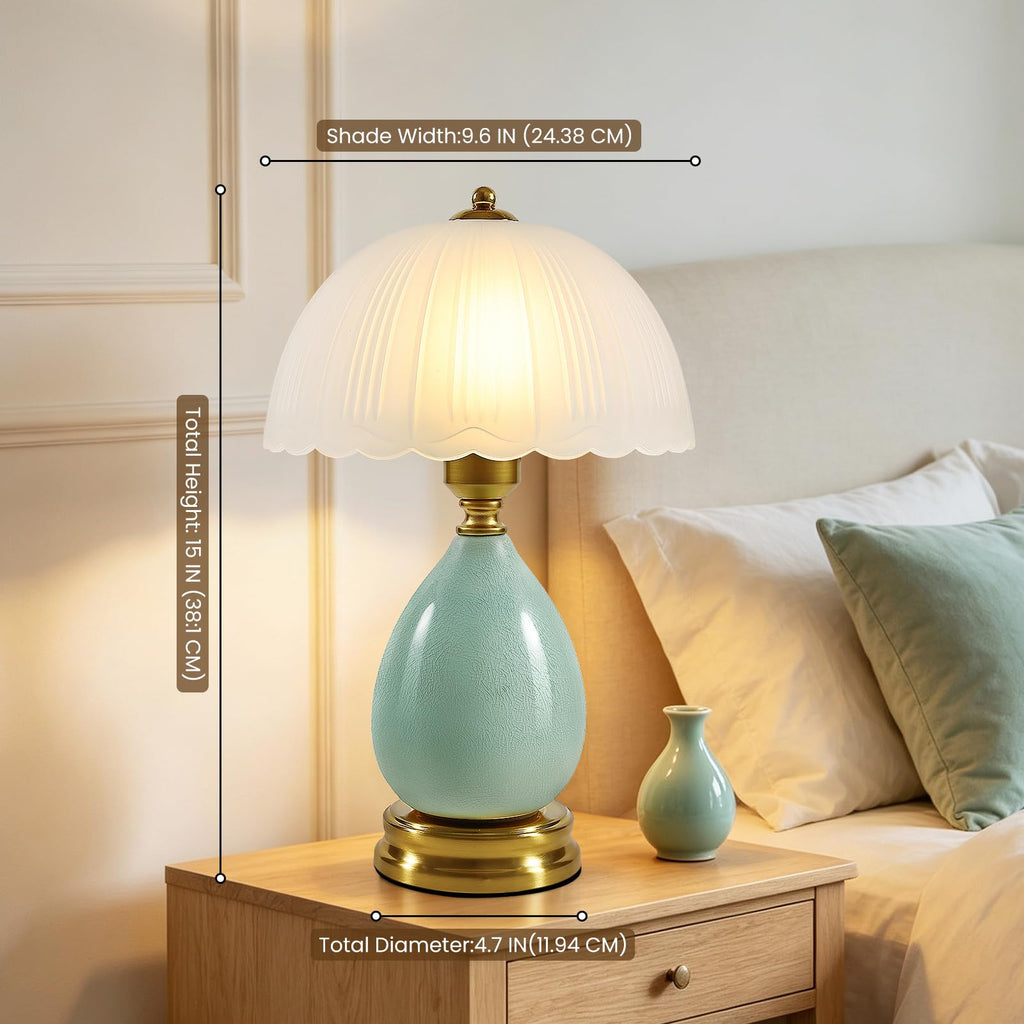 16" Vintage Ceramic Table Lamp, Green Chinoiserie Lamp