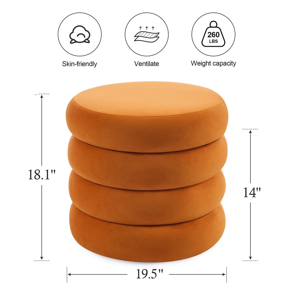 Round Storage Ottoman, 19.5" Small Ottomans Pouf with Removable Lid, Velvet Fabric Soft Footrest Stool for Couch