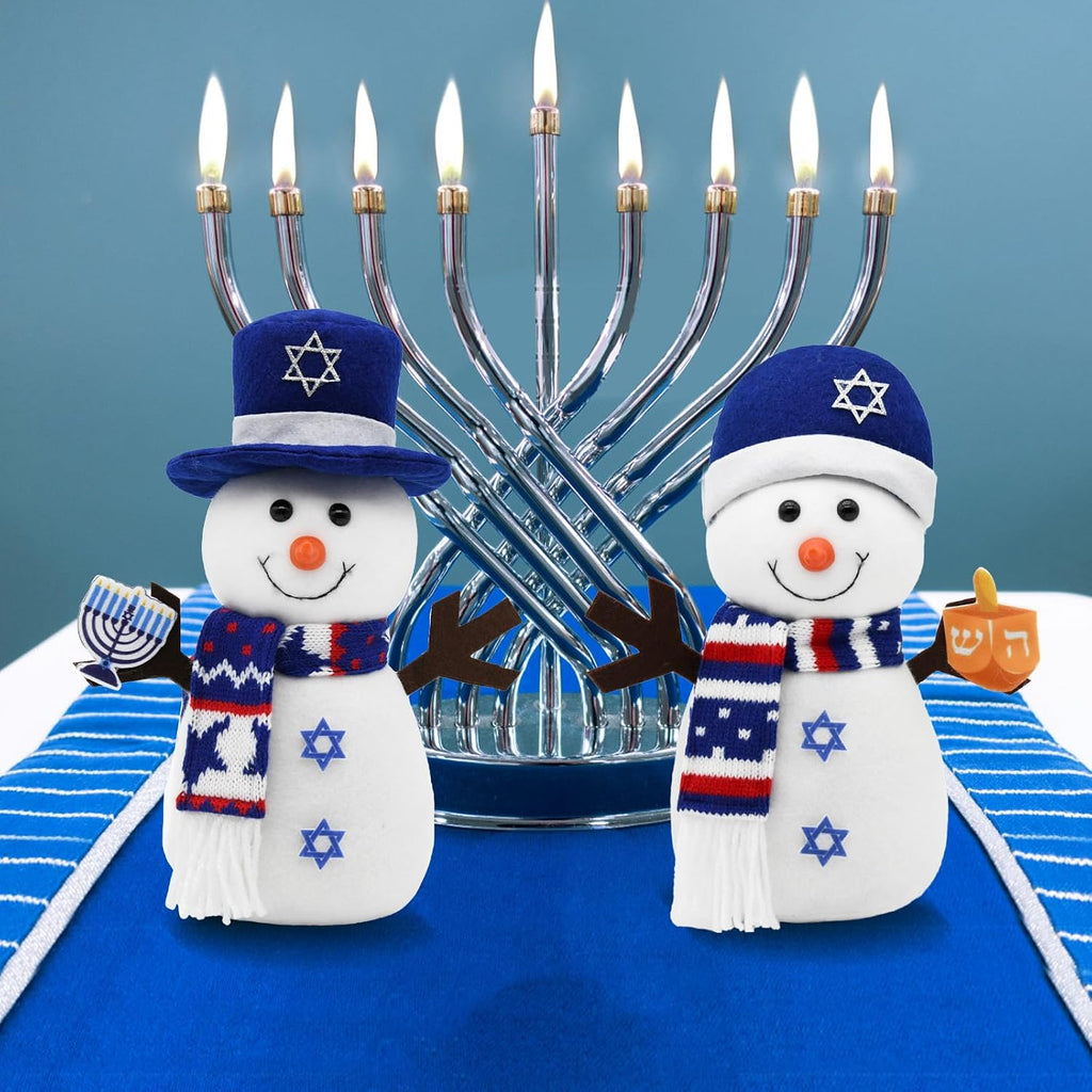 Hanukkah Decorations Indoor, Snowman Figurines with and Star of David, Jewish Gnomes Holiday Decor Chanukah - Set of 2