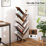 Tree Bookshelf, 9-Tier Bookcase Wooden Shelves, Floor Standing Storage Rack, for Display of CDs, Books