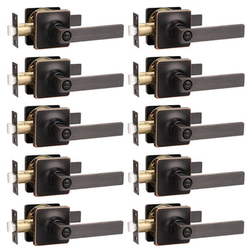 10 Pack Privacy Door Levers Bedroom Door Handle with Lock Oil Rubbed Bronze Square Door Handles Keyless Door Lock