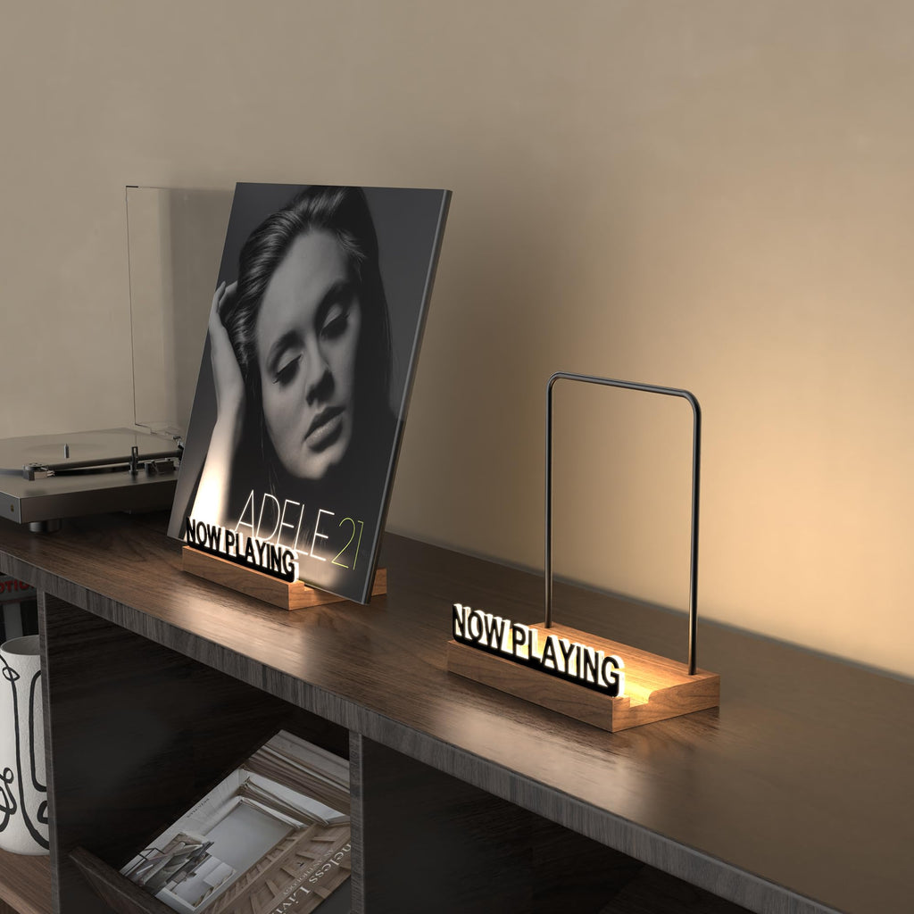 Now Playing Vinyl Record Stand, Light Up Vinyl Record Display Stand, Holder for Album Display Storage, Warm White