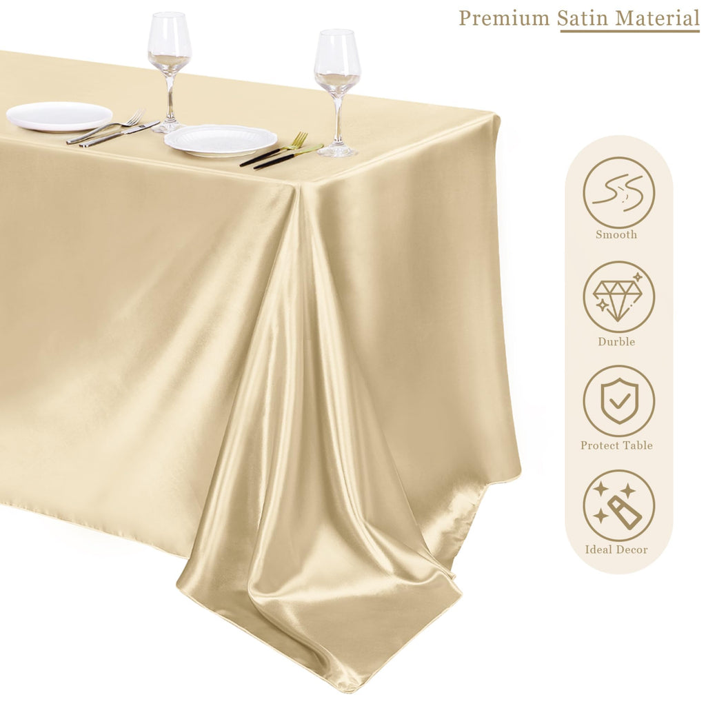 8 Pack Champagne Satin Tablecloth 102 x 58'' Overlay Table Cover