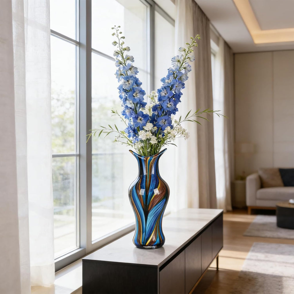 Hand Blown Glass Vase for Flowers, Murano Style Swirl Art Decorative Glass Vases Decor, Wedding Table Centerpiece