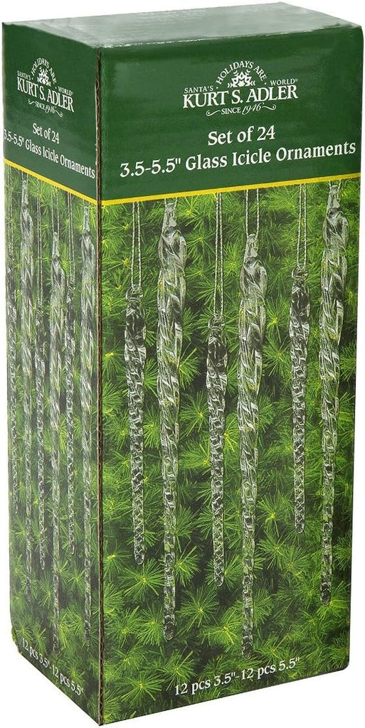 3.5-5.5 Inch Clear Glass Icicle Ornament Pieces - Set of 24