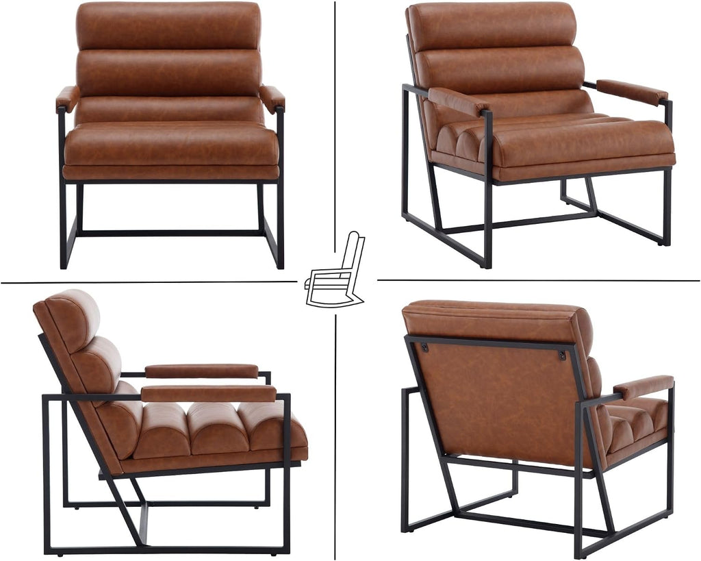 Modern Accent Chair, Brown PU Leather Living Room Chair