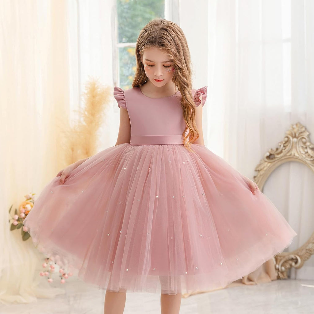 Flower Girl Dress Wedding Guest Ruffle Tulle Satin Party Birthday Princess Dresses Pageant Gown Kids Short