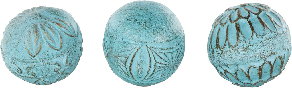 Paper Mache Handmade Intricately Carved Decorative Ball Orbs & Vase Filler with Various Floral Patterns 4" - Set of 3