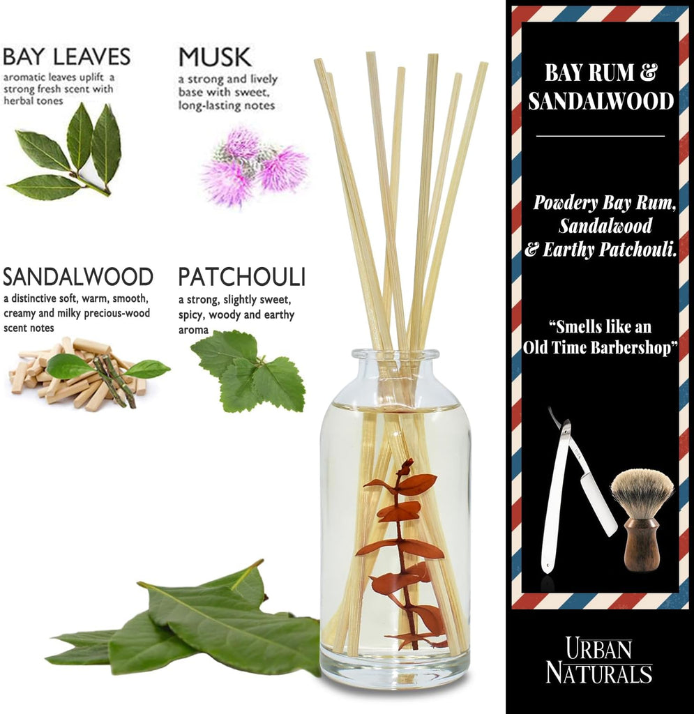 Reed Diffuser Set, Bay Rum & Sandalwood - Bathroom Décor - Set of 375