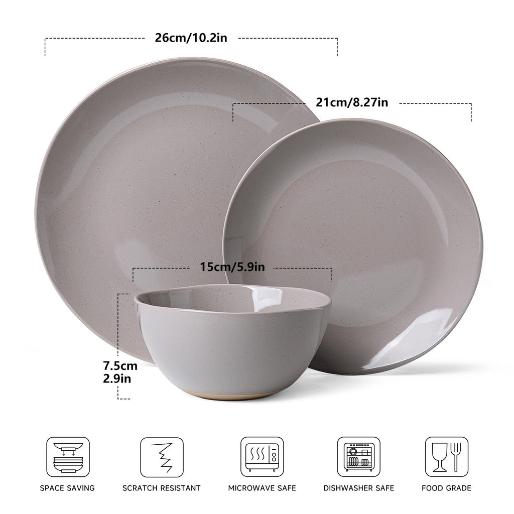 Dinnerware Sets for 4, 12 Pieces Stoneware Plates and Bowls Sets, Dishwasher&Microwave Safe,Modern Minimalist