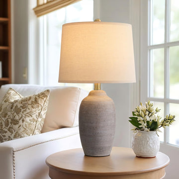 24.5" Vintage Ceramic Table Lamp Single-Rustic Boho Accent Nightstand Lamps -Small Textured Bedside Lamps, Modern