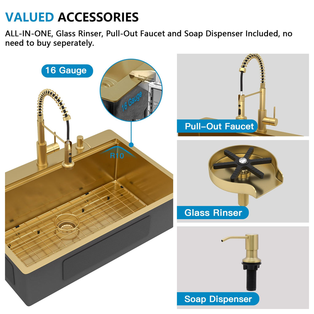 33"x22" Brushed Gold Drop Sink Ledge Workstation
