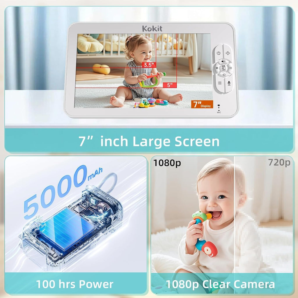 Inch 1080P Baby Monitor with 2 Cameras and Split Screen for Twins