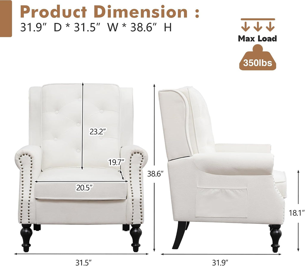 Modern Accent Chair Set Of 2, Wingback Living Room Chairs With High Back, Accent Upholstered Armchair With Vintage