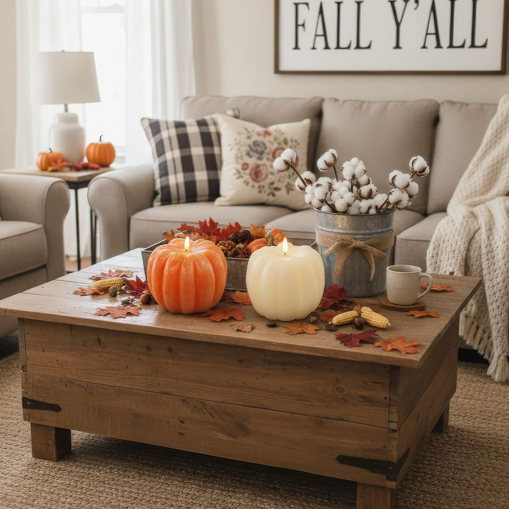 Fall Decor, Fall Decorations Large Flameless Pumpkin Candle Orange