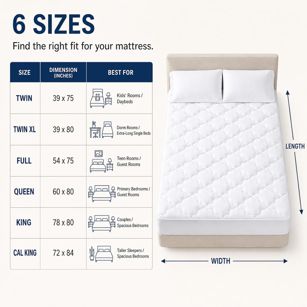 Queen Mattress Pad, 450 GSM Fill, Cotton Top, 8-21 Inch Pocket | OEKO-TEX Certified, White Queen 60 x 80 Inches