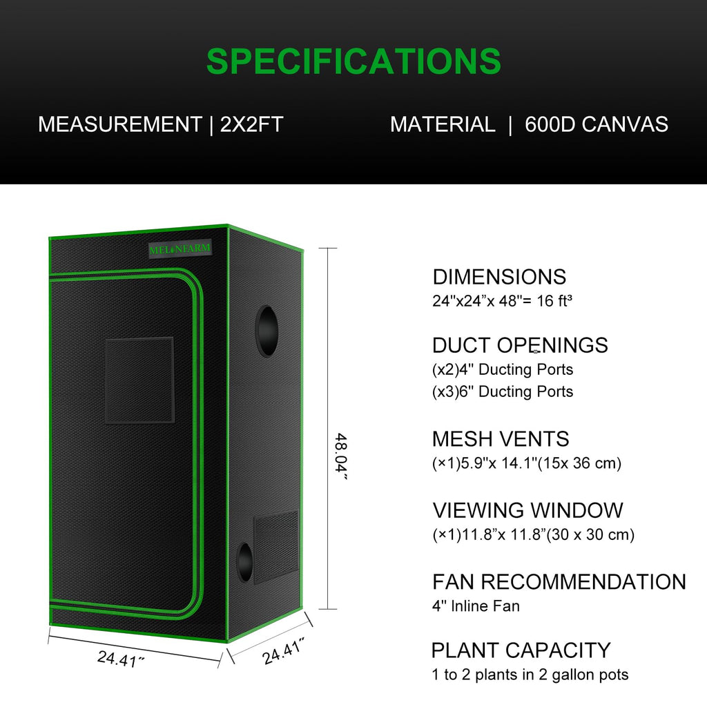 2x2 Grow Tent, 24"x24"x48'' High Reflective 600D Diamond Mylar Canvas with Observation Window and Floor Tray for