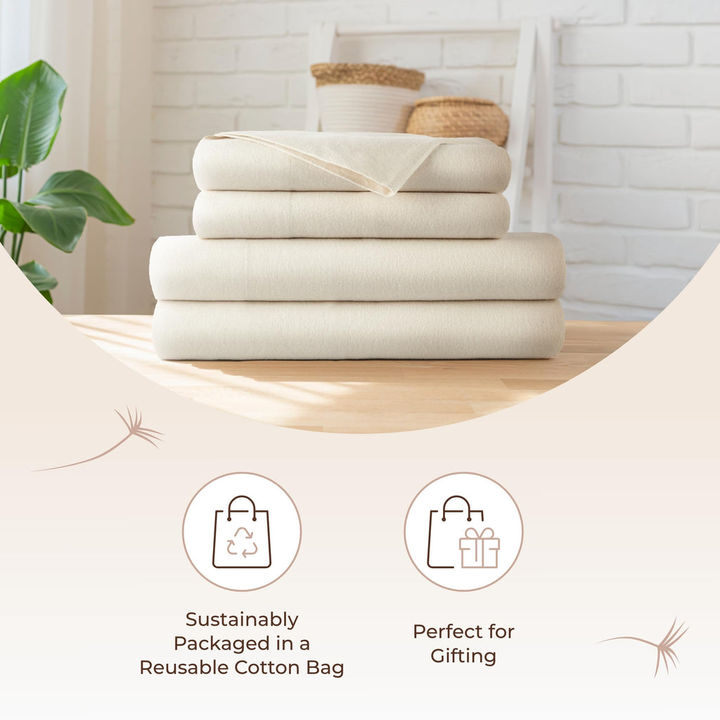 100% Organic Flannel Sheets - GOTS Certified 100% Cotton Flannel Sheets Set with Comfortable Soft Brushed