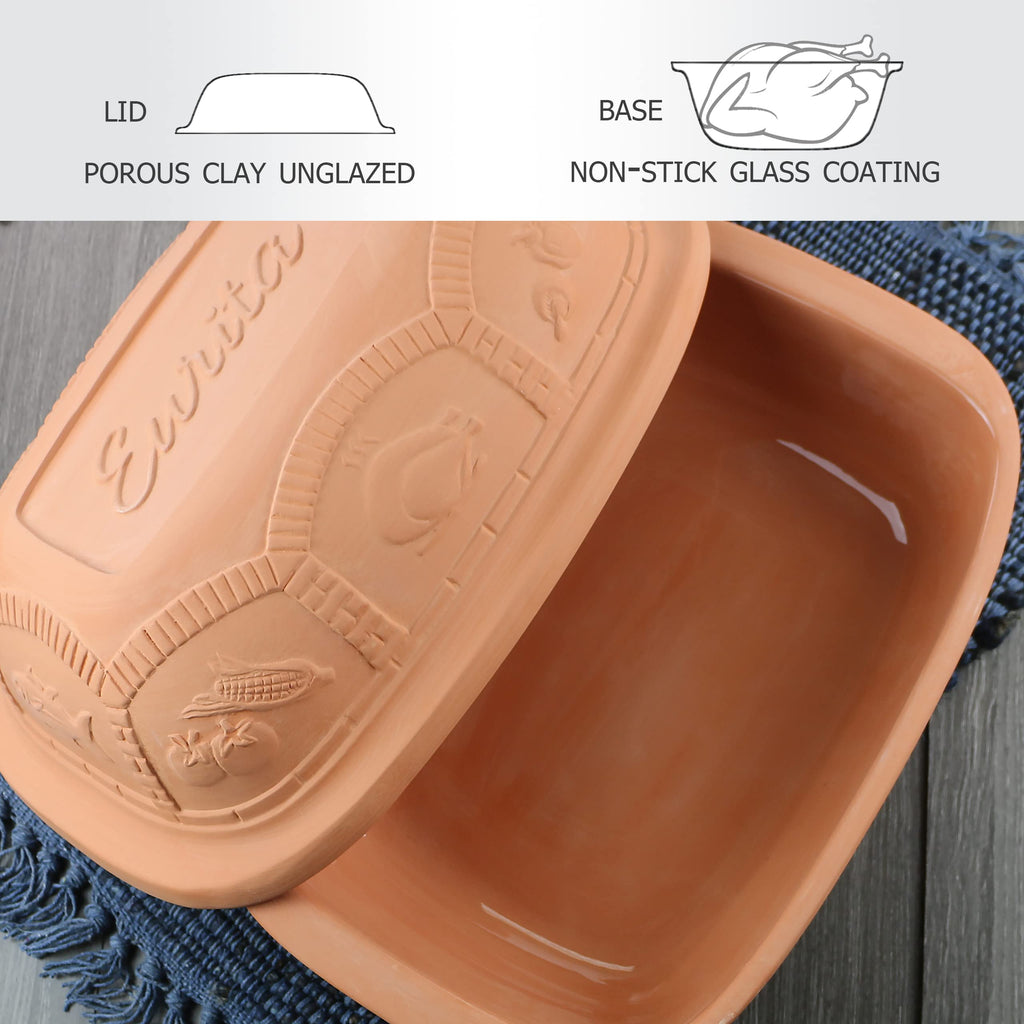 Eurita Clay Roaster, 4 Quart, 3.78 Litres, Non-Stick Earthenware, Toxin-Free, Healthy Clay Pot Cooking, Versatile