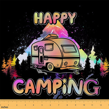 Happy Camping Fabric by the Yard, Hippie Camp Upholstery Fabric for Chairs, Cartoon Cars Indoor Outdoor Fabric, Tie Dye