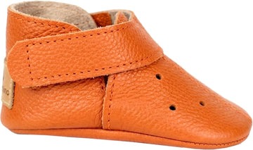 Leather Baby Shoes Soft Sole, Orange Moccasins, Handmade Genuine Infant Booties, Toddler First Walker, Newborn Unisex