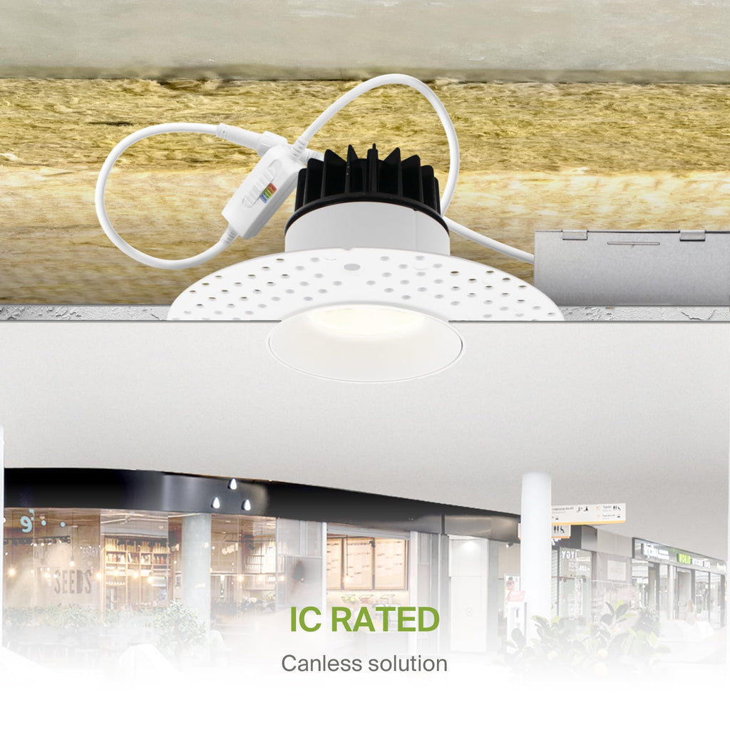 3 Inch Trimless LED Recessed Ceiling Light Fixture, Mud-in Canless Downlight with Junction Box, 5CCT Selectable