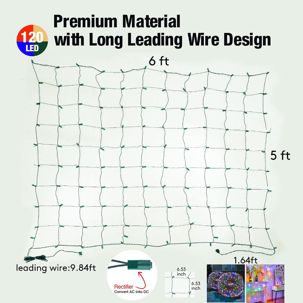 Led Multicolor Christmas Net Lights Outdoor Christmas Bushes Lights 120Led 6ftx5ft, Connectable Outdoor Indoor Mesh