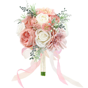 Wedding Bouquets for Bride Bridesmaid 8.5 Inch Dusty Pink Artificial Roses Flowers Bridal Bouquets for Bride Wedding