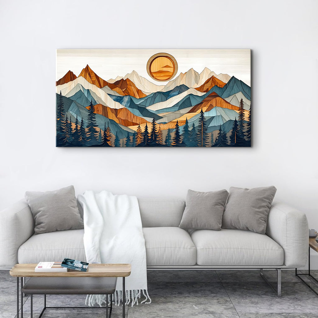 Boho Wall Art Mountain Pictures Wall Decor Farmhouse Pine Tree Canvas Prints Painting Sunrise Forest Landscape Poster