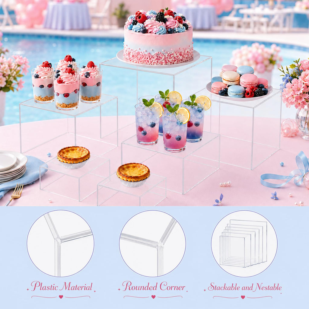 6 Pcs Food Risers for Display Party Buffet Riser Clear(4", 4", 5", 6", 7", 8")