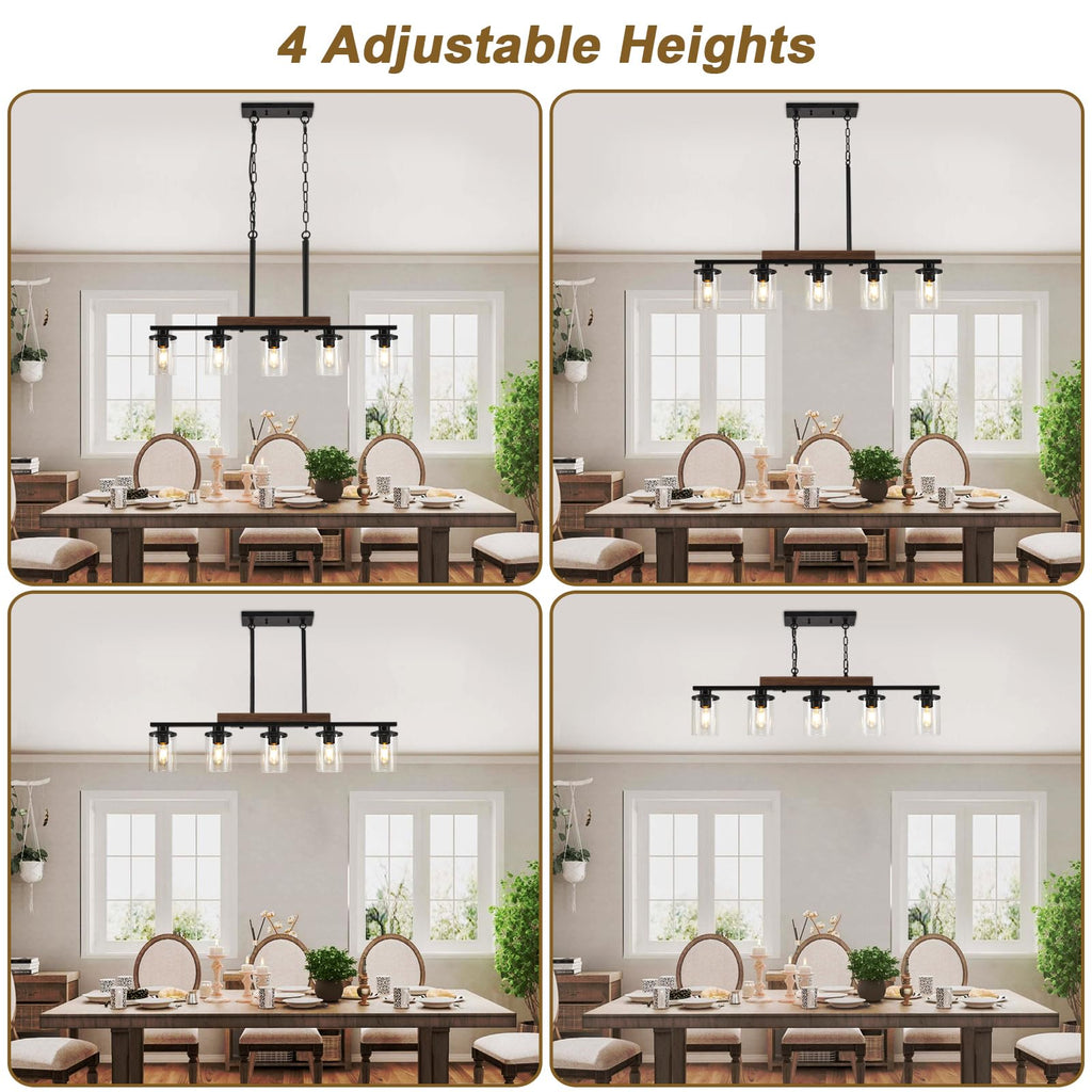 36.2" Kitchen Island Lighting, 5-Light Dining Room Chandelier Black