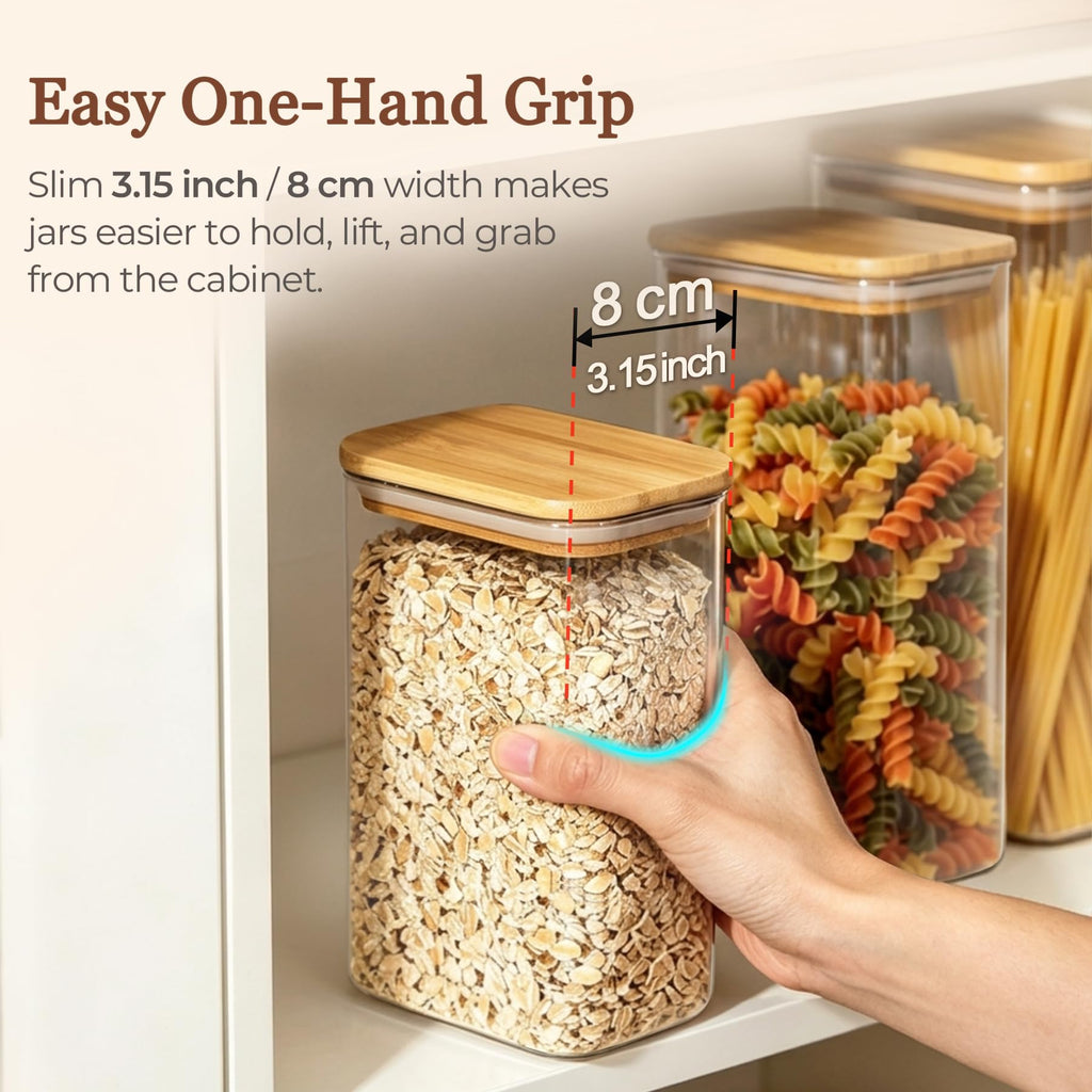 Pasta Containers Storage 2.2 Qt, Set of 3 Tall Glass Spaghetti Jar