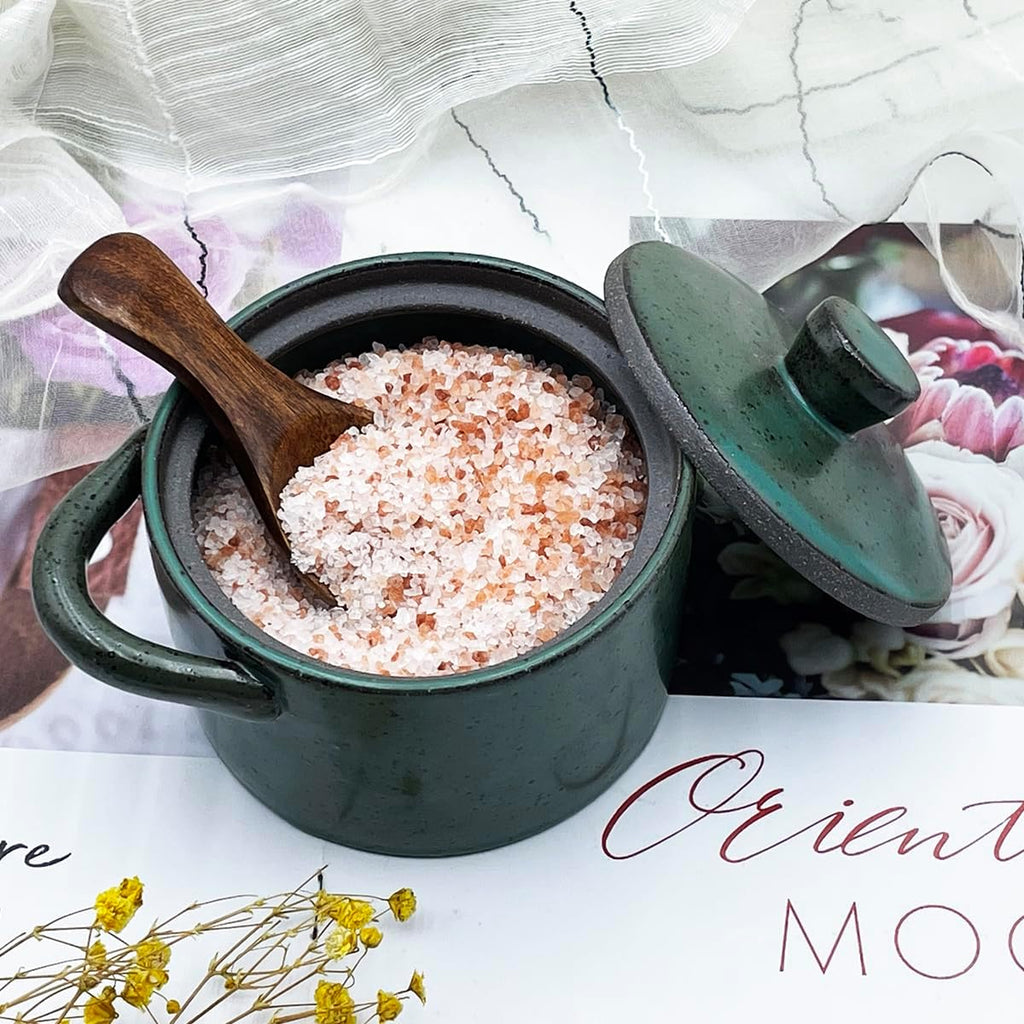 8 oz Ceramic Salt Cellar with Lid & Wooden Spoon,Countertop Salt Container,Sugar Bowl,Spices Jar| Artisan Kitchen