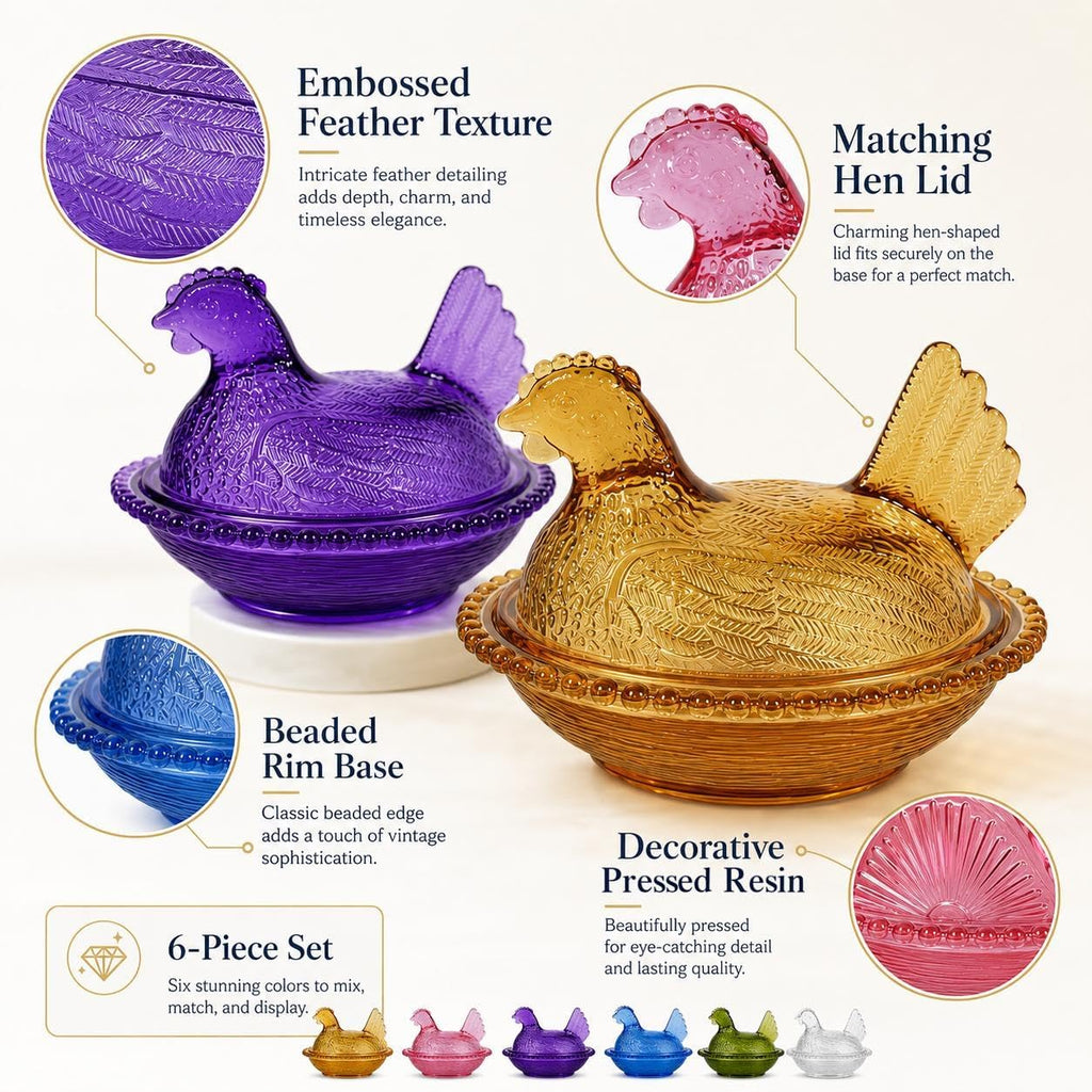 Chicken Shaped Crystal Candy Dish with Lid - Snack Bowl for Nuts, Dessert & Candy - Decorative Jar Kitchen, Office