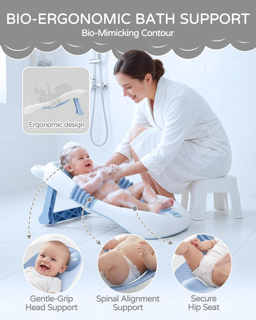 Foldable Baby Bath Support - Portable Infant Bathtub Seat for Newborn to 6 Months, Compact Travel Baby Bather Fits