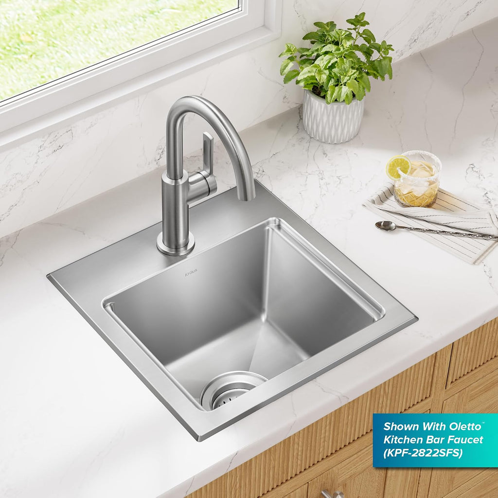 Fairlane 15 in Drop In/Top Mount Workstation Single Bowl 18-Gauge Stainless Steel Bar Kitchen Sink with Accessories