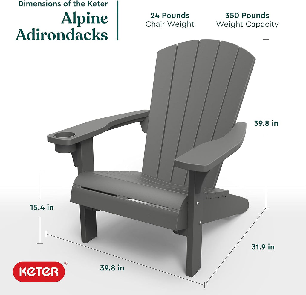 Alpine Adirondack 2 Pack Resin Outdoor Furniture Patio Chairs with Cup Holder-Perfect for Beach, Pool, and Fire Pit