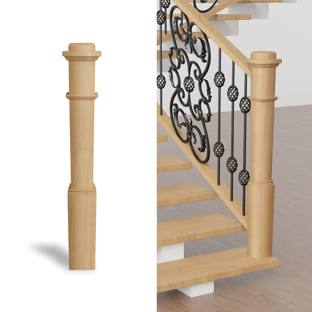 Poplar Box Newel Post 6.25" x 54.8", Hollow Box Newel Wood Balusters for Staircase Interior, Square Design, 3⁄4"