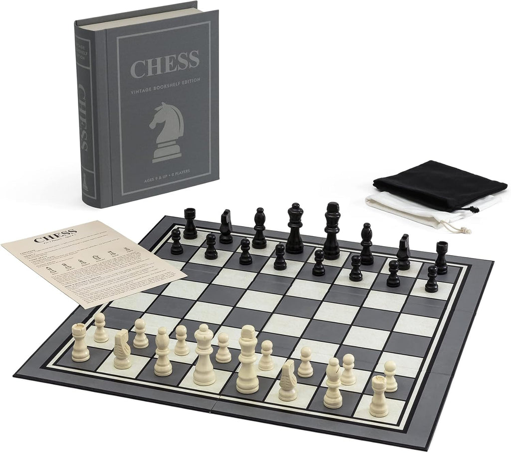 Chess Vintage Bookshelf Edition Board Game with Wood Pieces
