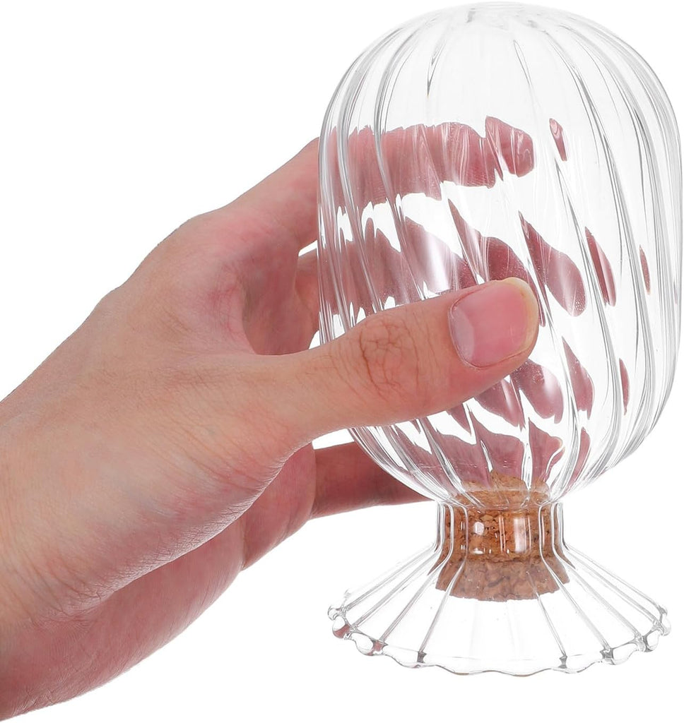 Helix Shaped Glass Cloche Match Jar with Lid Decorative Glass Container Fireplace Display Accent