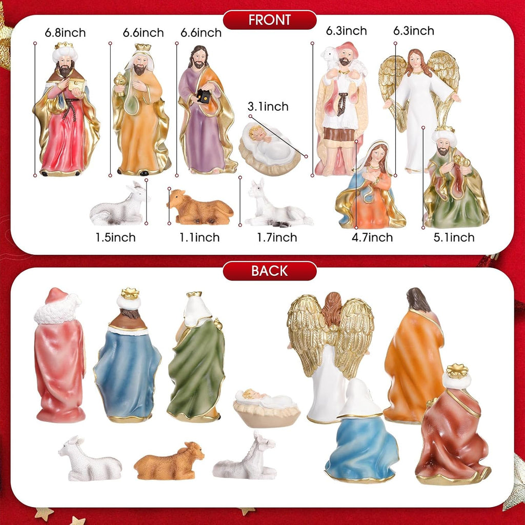 11 Pcs Christmas Nativity Gift Set Resin Nativity Scene Figurine Set 7 Holy Family Statue for Indoor Decoration Jesus